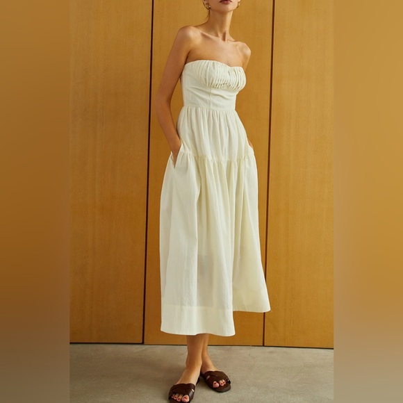 Commense Creamy Zipper Pleated Midi Dress Butter Yellow Size XL (US Size 12) NWT - Picture 4 of 7